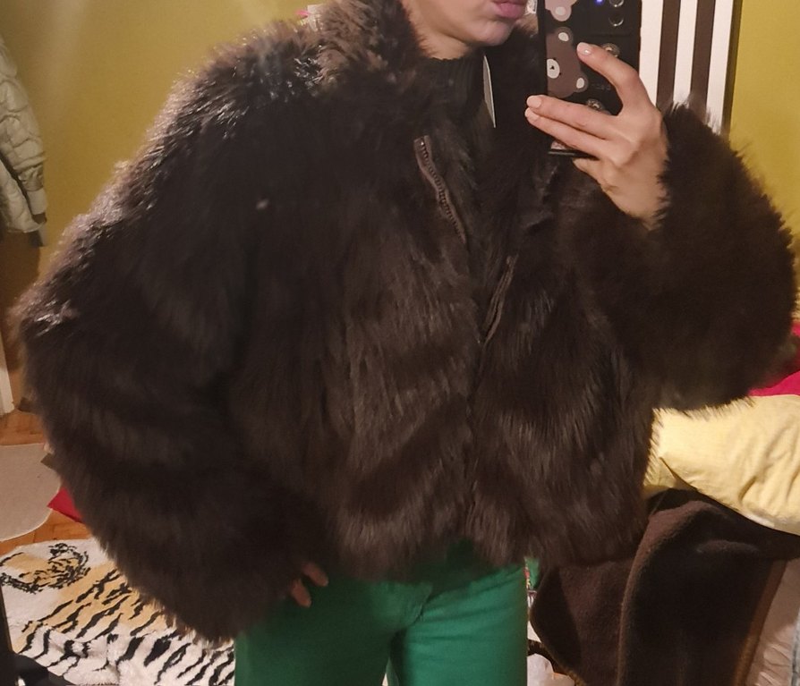 Fermuarlı  Kahverengi Kürk Ceket - Görsel 4