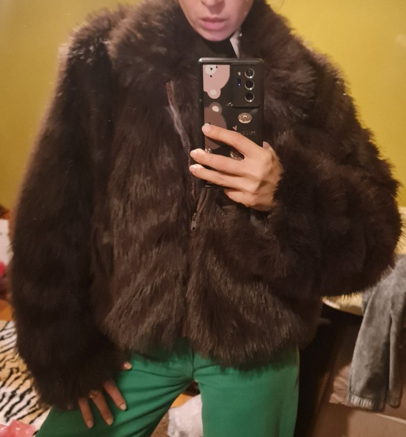 Fermuarlı  Kahverengi Kürk Ceket - Görsel 2