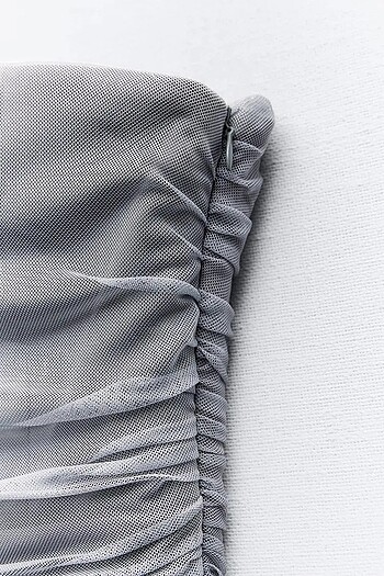 xs Beden Gri Siyah Kontrast Geçişli Zara Straplez Tül Elbise