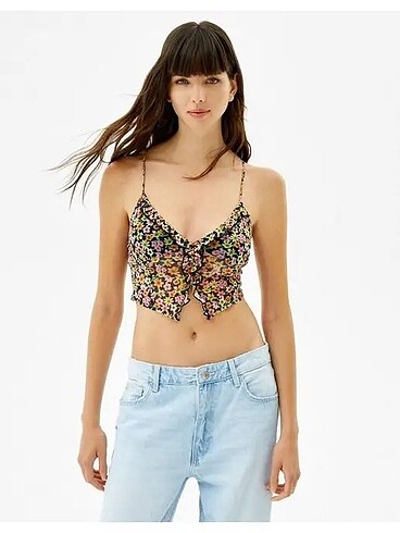 Bershka Bershka Askılı Çiçek Desenli Tül Top