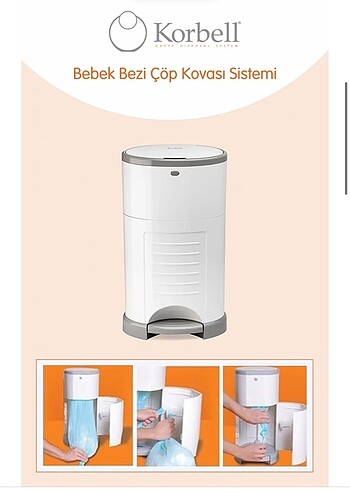 Korbell Çöp Kovası Bebek bezi kovası poşet hediyeli