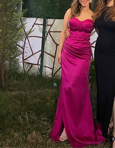 s Beden pembe Renk Alfabeta pembe saten abiye