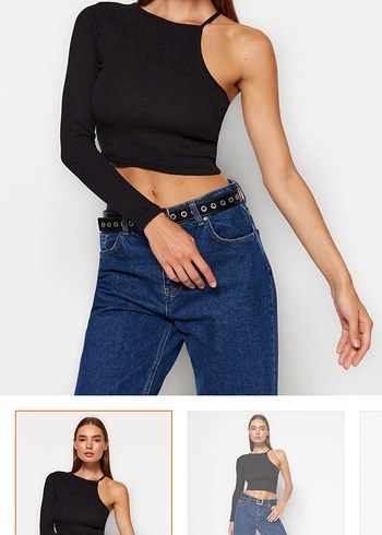 Tek Kollu Siyah Denim Bluz