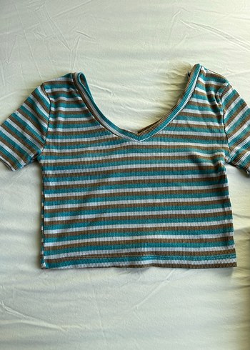 V Yaka Çizgili Hamile Tişörtü - Görsel 2