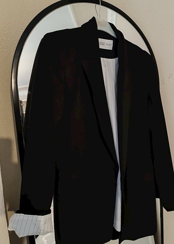 Siyah Kadın Düğmeli Midi Blazer