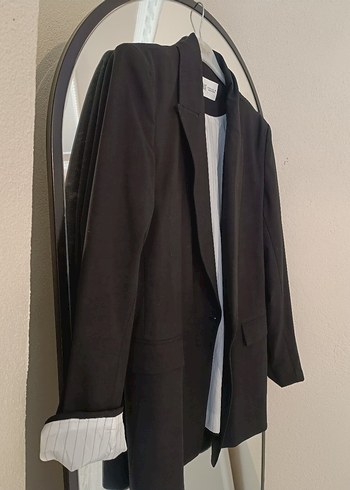 Paulmark Siyah Kadın Düğmeli Midi Blazer