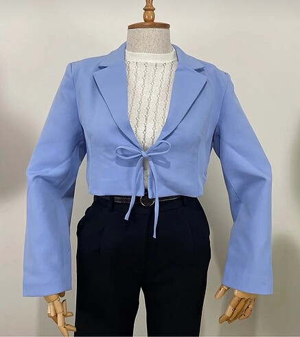 Mavi crop ceket