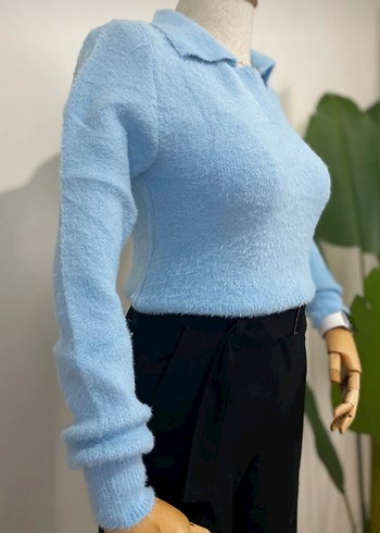 Mavi polo Yaka Sakal Kadın Kazak - Görsel 3