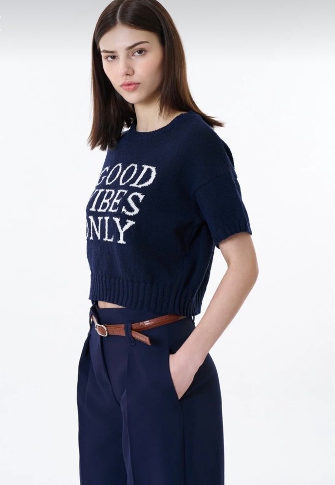 Kısa Kollu Lacivert Kadın Kazak - Görsel 2