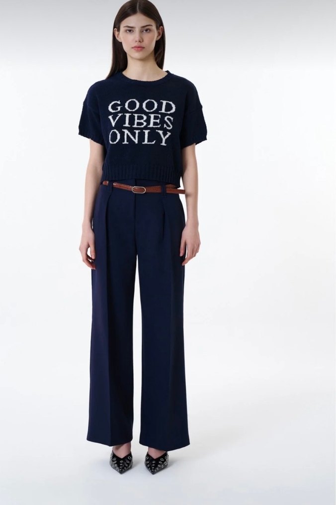 Kısa Kollu Lacivert Kadın Kazak - Görsel 4