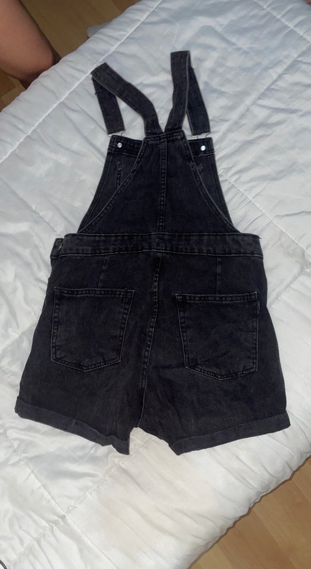 Siyah Kot Kısa Tulum salopet - Görsel 2