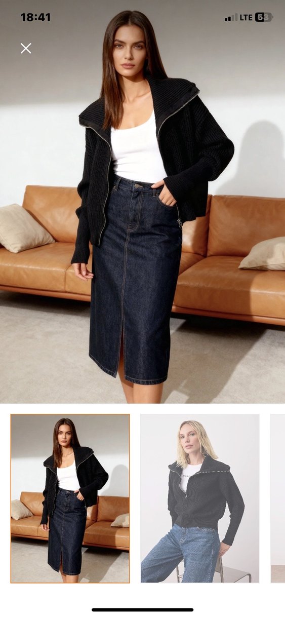 Siyah Fermuarlı Kadın Denim Kazak - Görsel 3