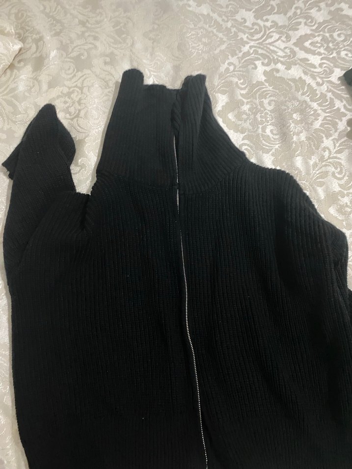 Siyah Fermuarlı Kadın Denim Kazak - Görsel 4