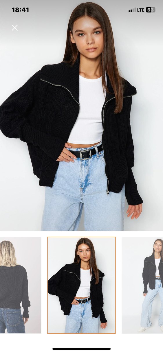 Siyah Fermuarlı Kadın Denim Kazak - Görsel 2