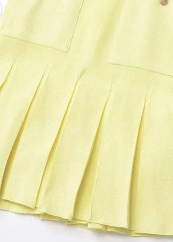 Sarı Mini Pilili Straplez Elbise - Görsel 3