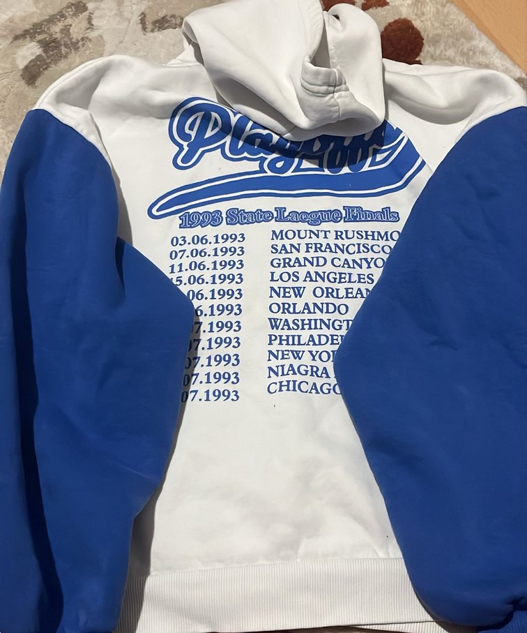 Mavi Kollu Beyaz Kapüşonlu Sweatshirt - Görsel 3