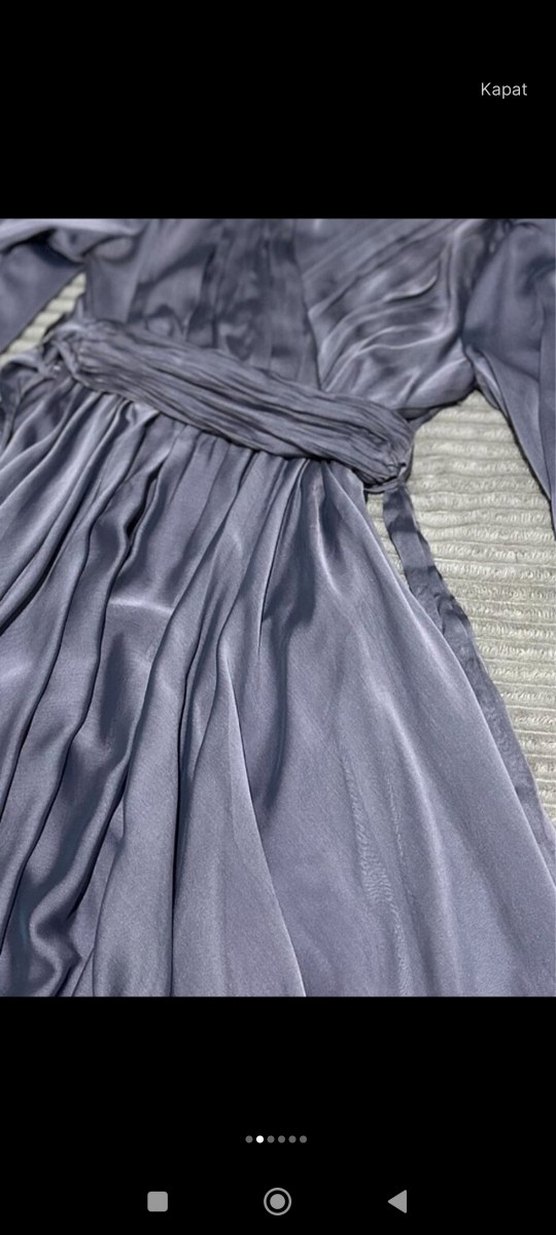 Drapeli Uzun lila Kadın Elbise - Görsel 2