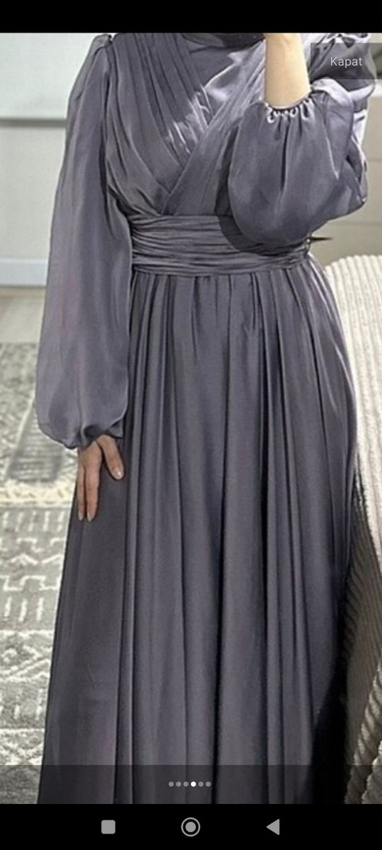 Drapeli Uzun lila Kadın Elbise - Görsel 3