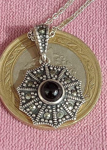 Gümüş Oltu taşlı kolye - Görsel 4