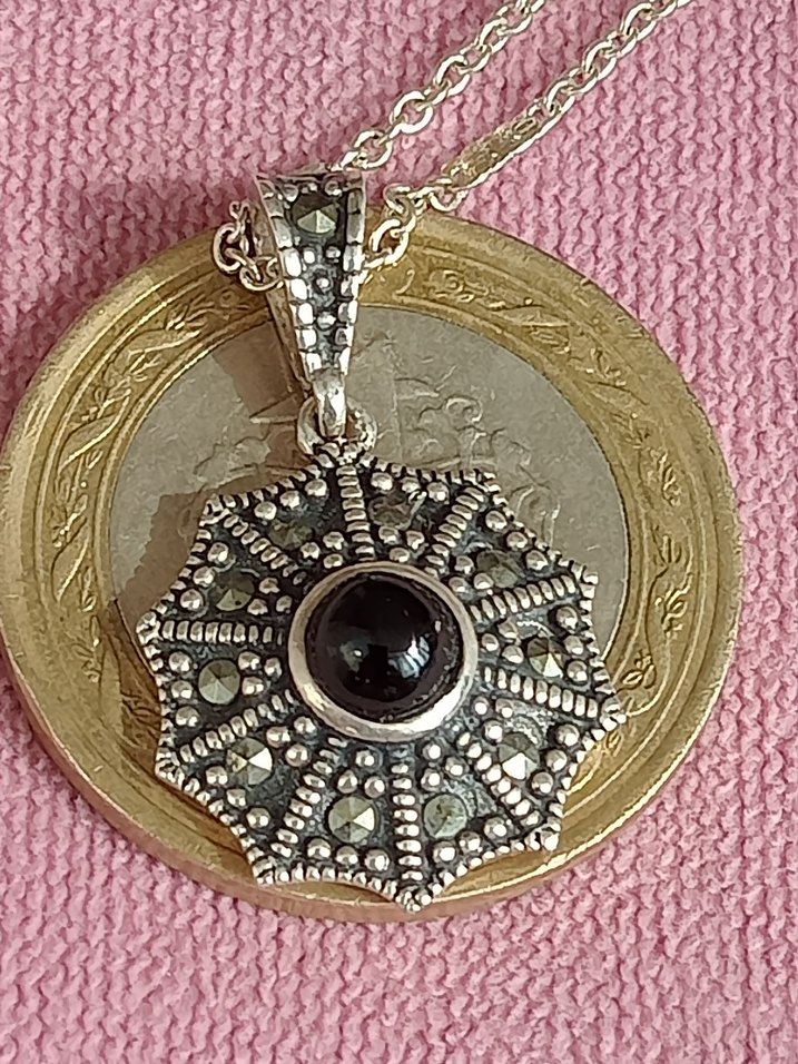 Gümüş Oltu taşlı kolye - Görsel 4