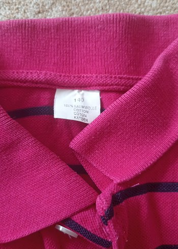 11-12 Yaş Beden Pembe Çizgili Erkek çocuk Polo Tişört