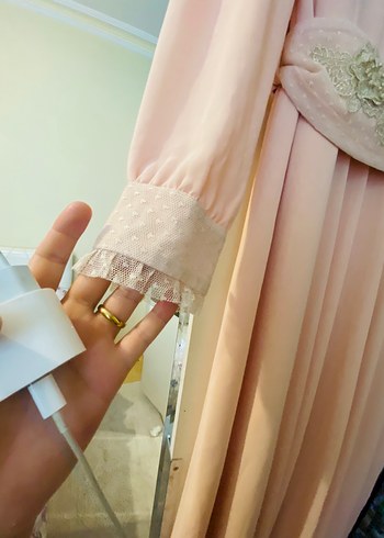 Puane Pembe Vintage Uzun Kollu Kadın Elbise