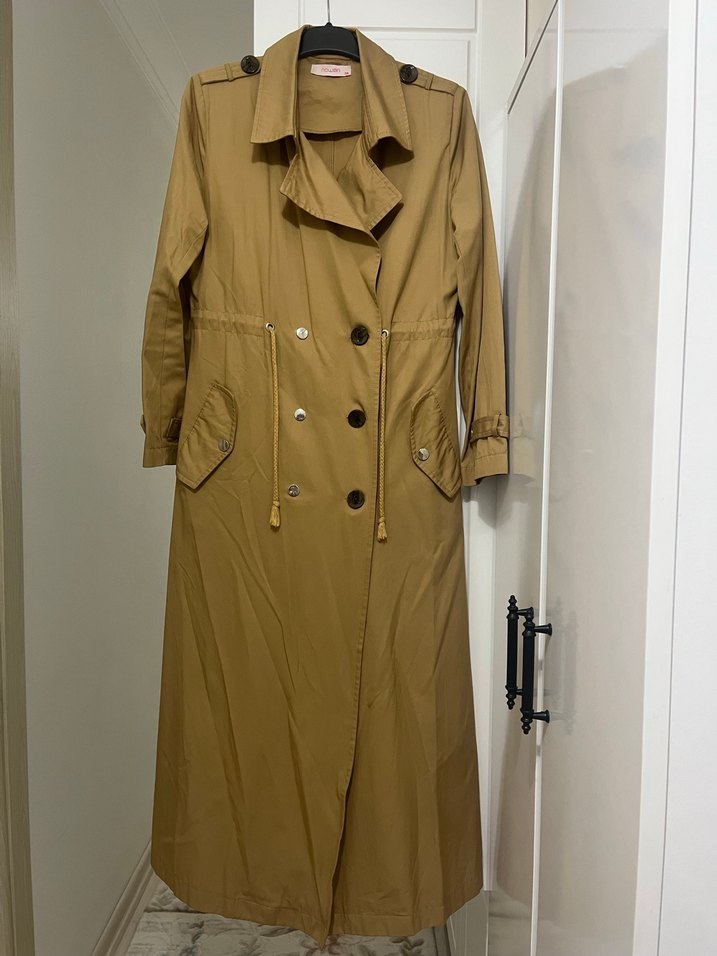 Kadın taba Uzun Kruvaze Trençkot - Görsel 5