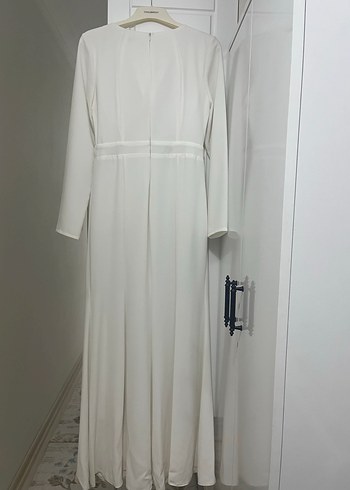 İşlemeli Uzun Beyaz Nikah Elbisesi Gelinlik Abiye - Görsel 7