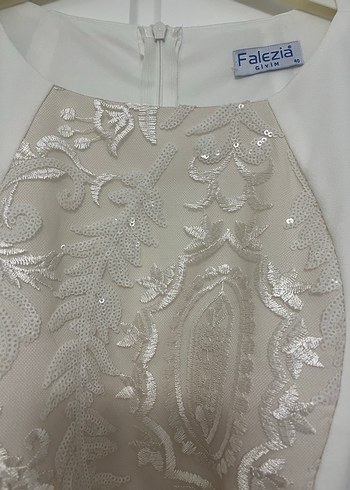 İşlemeli Uzun Beyaz Nikah Elbisesi Gelinlik Abiye - Görsel 10