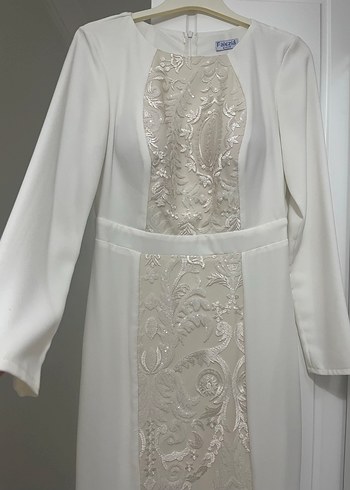 İşlemeli Uzun Beyaz Nikah Elbisesi Gelinlik Abiye - Görsel 5