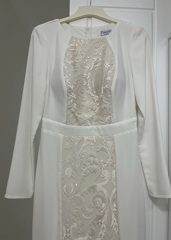 İşlemeli Uzun Beyaz Nikah Elbisesi Gelinlik Abiye - Görsel 8