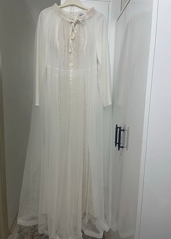 İşlemeli Uzun Beyaz Nikah Elbisesi Gelinlik Abiye - Görsel 4