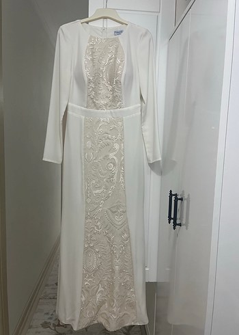 İşlemeli Uzun Beyaz Nikah Elbisesi Gelinlik Abiye - Görsel 2