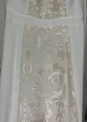 İşlemeli Uzun Beyaz Nikah Elbisesi Gelinlik Abiye - Görsel 11