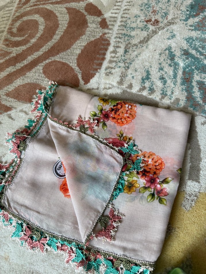 Nakışlı Pastel Renkli Bohem Kadın Fuları - Görsel 3