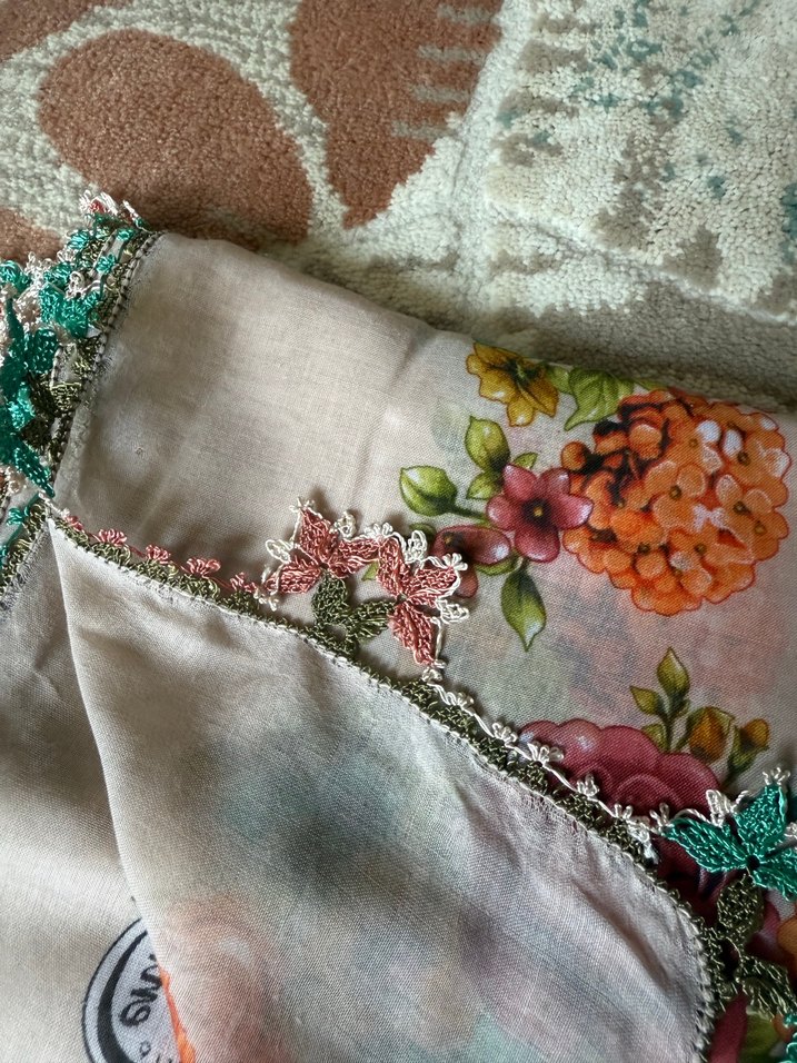 Nakışlı Pastel Renkli Bohem Kadın Fuları - Görsel 4