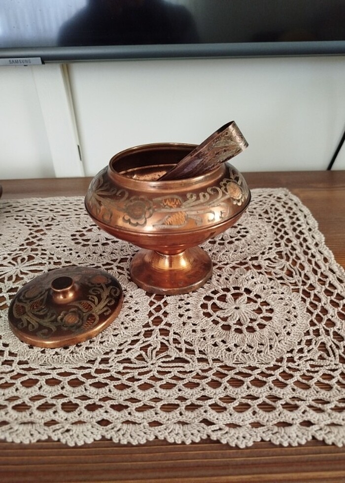 Bakır şekerlik ve şeker maşası - Görsel 2