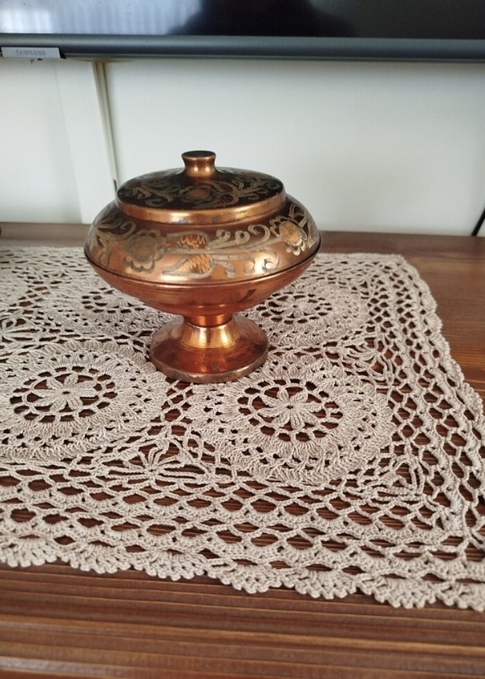 Bakır şekerlik ve şeker maşası - Görsel 3