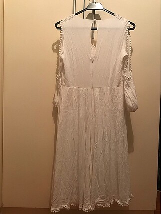 36 Beden beyaz Renk Koton krem kol detaylı elbise