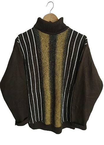Vintage oversize boğazlı çizgili kazak