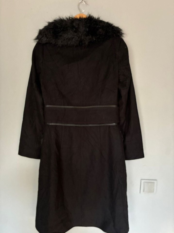 vintage kürk yaka uzun kaban mont palto - Görsel 3