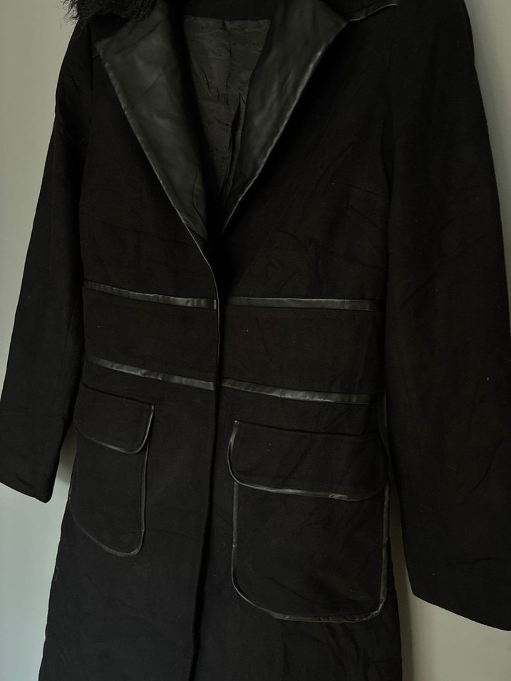 vintage kürk yaka uzun kaban mont palto - Görsel 5