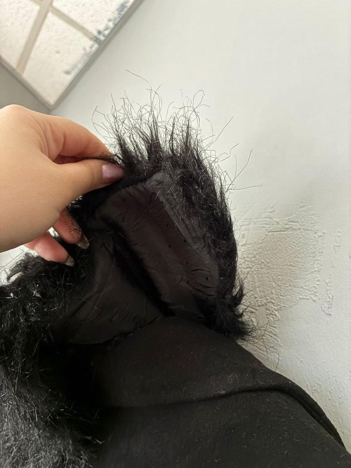 vintage kürk yaka uzun kaban mont palto - Görsel 2