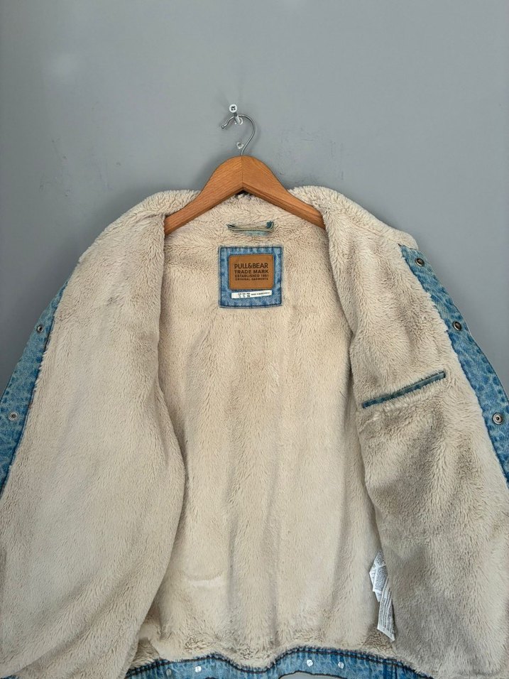 vintage oversize polar peluş kot ceket mont - Görsel 3