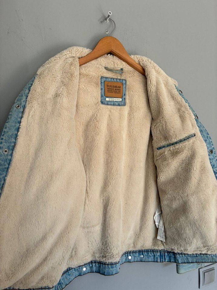 vintage oversize polar peluş kot ceket mont - Görsel 2