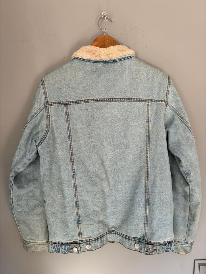 vintage oversize polar peluş kot ceket mont - Görsel 4