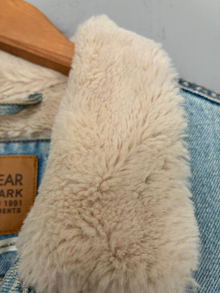 vintage oversize polar peluş kot ceket mont - Görsel 5
