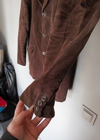 vintage oversize kadife fitilli şık blazer Ceket - Görsel 7