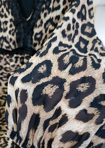 vintage Leopar Desenli Dantel Detaylı mini elbise - Görsel 7