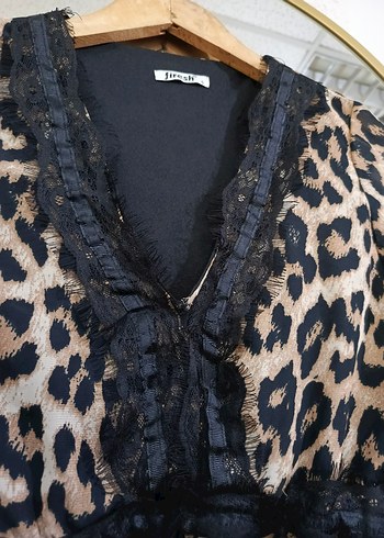 vintage Leopar Desenli Dantel Detaylı mini elbise - Görsel 6